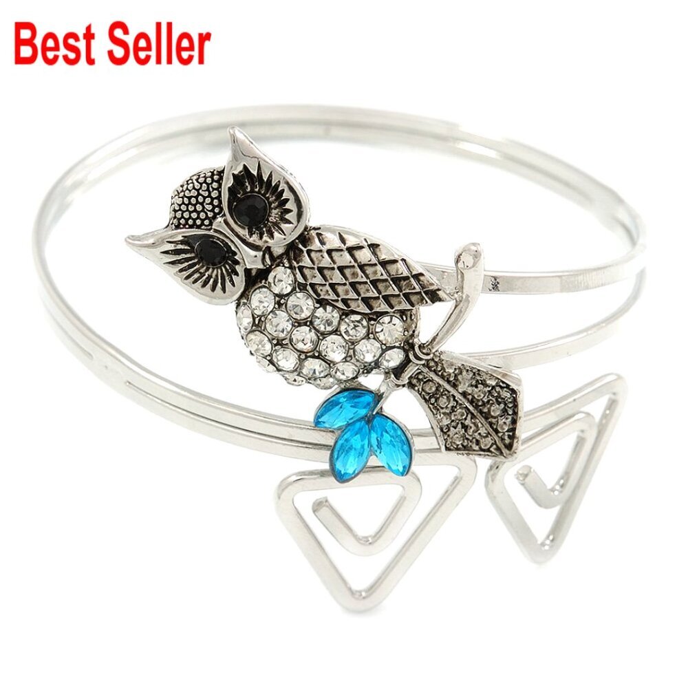 Silver Plated Adjustable Upper Arm Bracelet with Crystal Owl